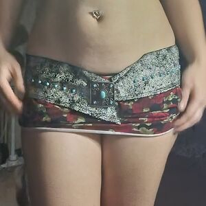 Floral Mini Skirt with Embellished Belt